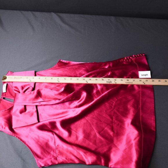 Womens Top 38 US 6 Pink Satin Retro Glam Draped Bow Loud Luxury Statement Y2K - Picture 9 of 11